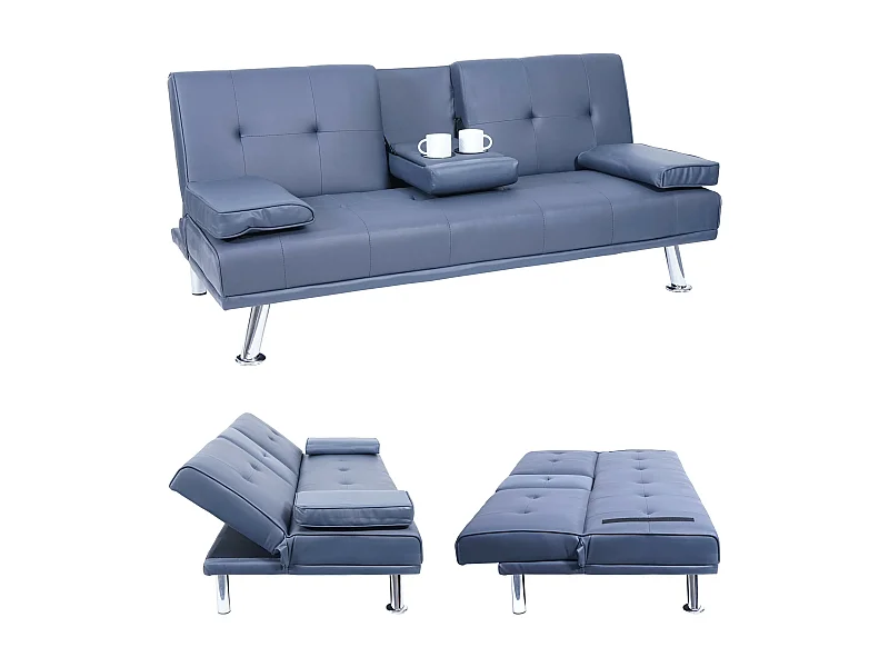 3-osobowa sofa MCW-F60,  imitacja skóry, ciemnoniebieski