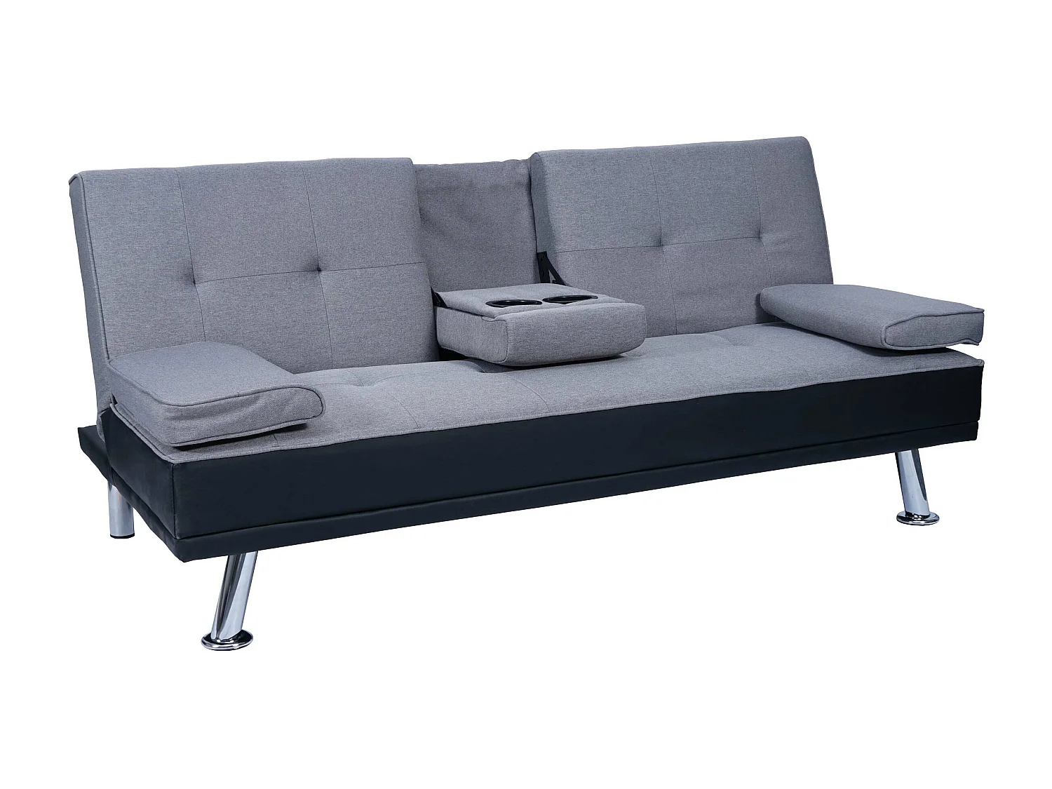 3-osobowa sofa MCW-F60,  imitacja skóry/tekstylia, czarny/jasnoszary