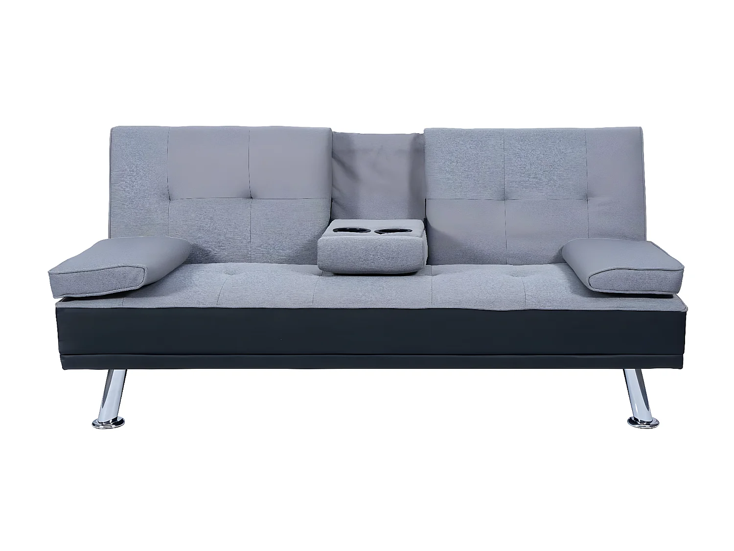 3-osobowa sofa MCW-F60,  imitacja skóry/tekstylia, czarny/jasnoszary