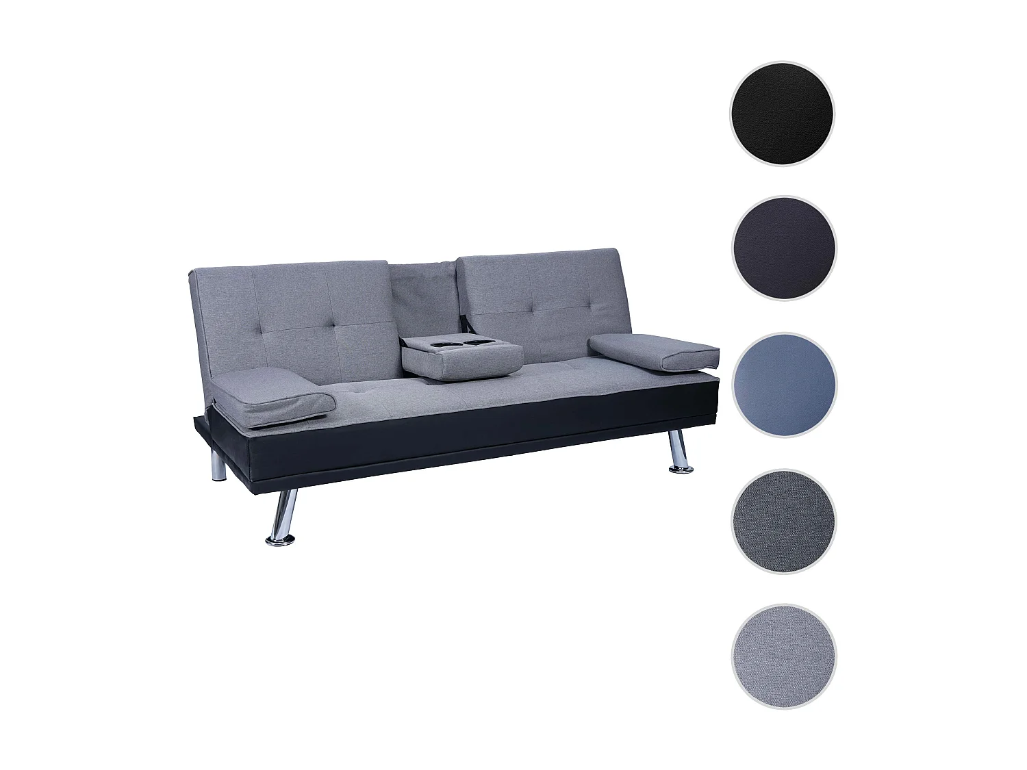 3-osobowa sofa MCW-F60,  imitacja skóry/tekstylia, czarny/jasnoszary