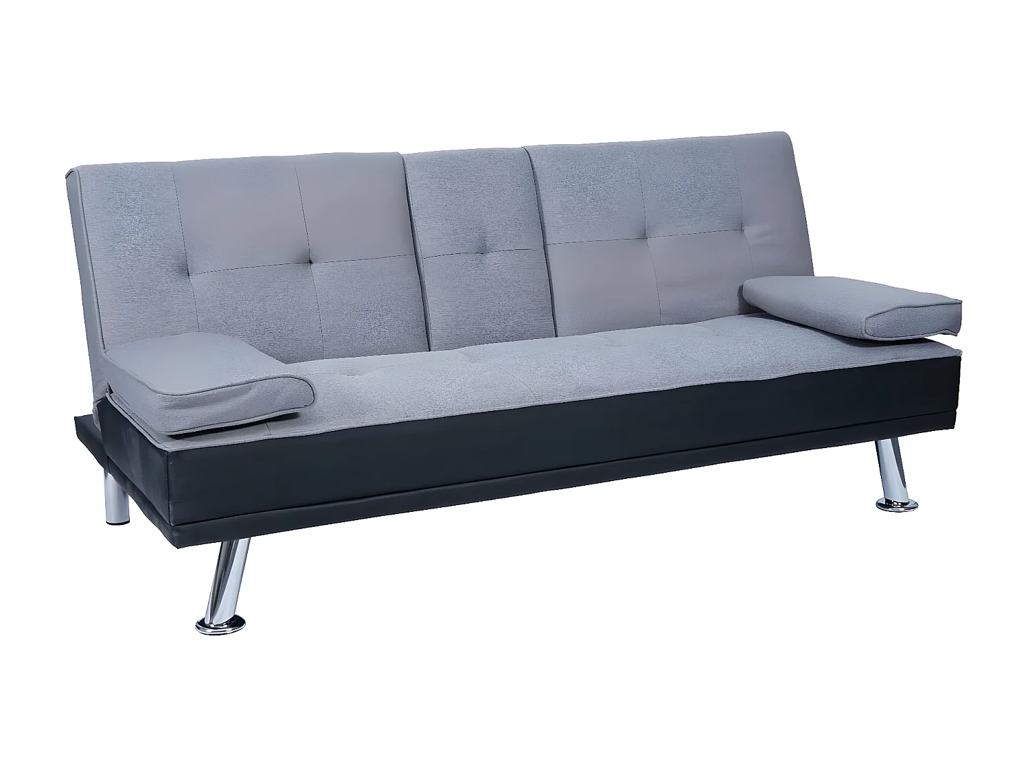 3-osobowa sofa MCW-F60,  imitacja skóry/tekstylia, czarny/jasnoszary