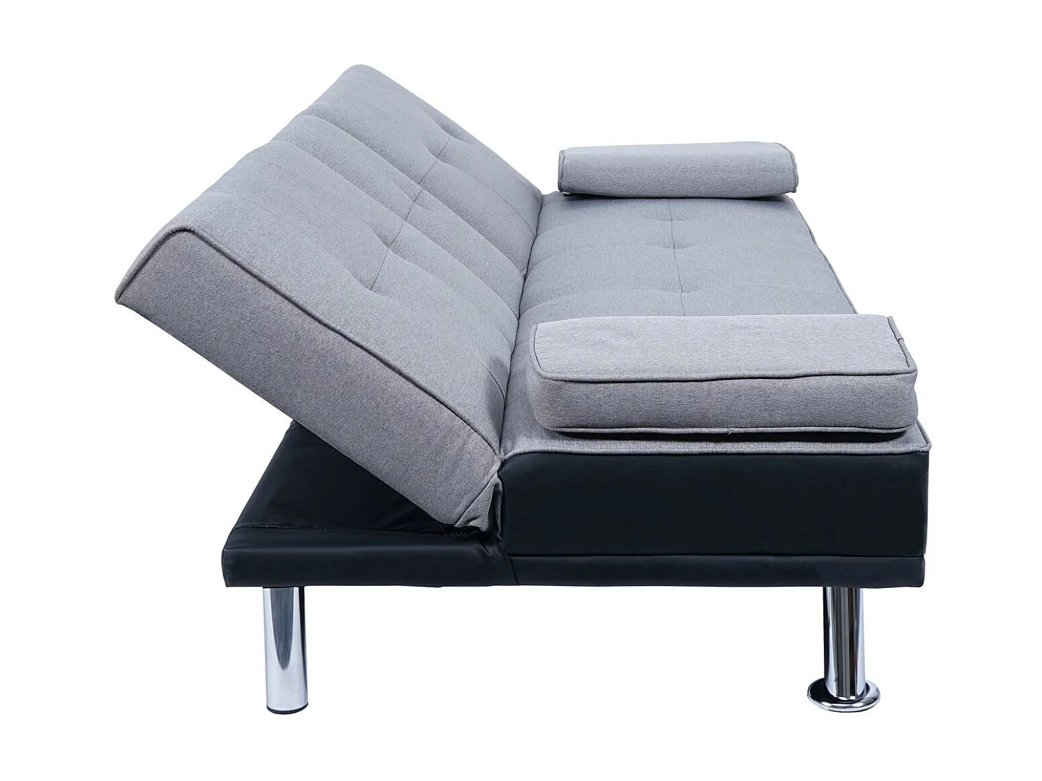 3-osobowa sofa MCW-F60,  imitacja skóry/tekstylia, czarny/jasnoszary
