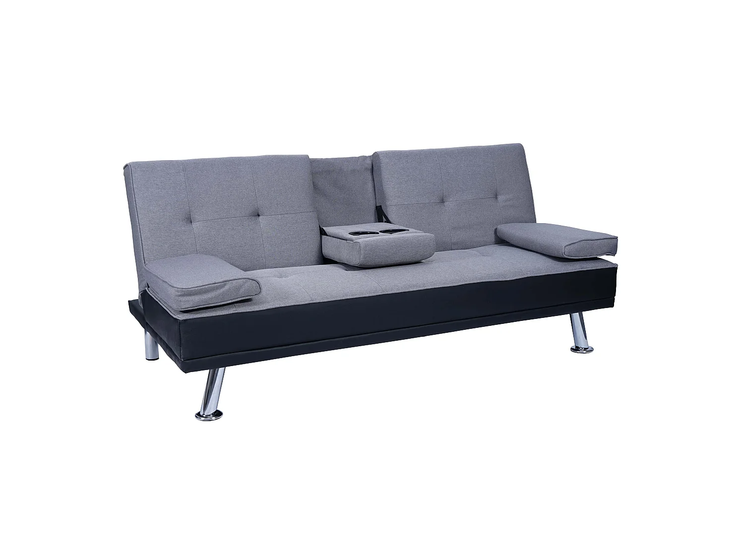 3-osobowa sofa MCW-F60,  imitacja skóry/tekstylia, czarny/jasnoszary