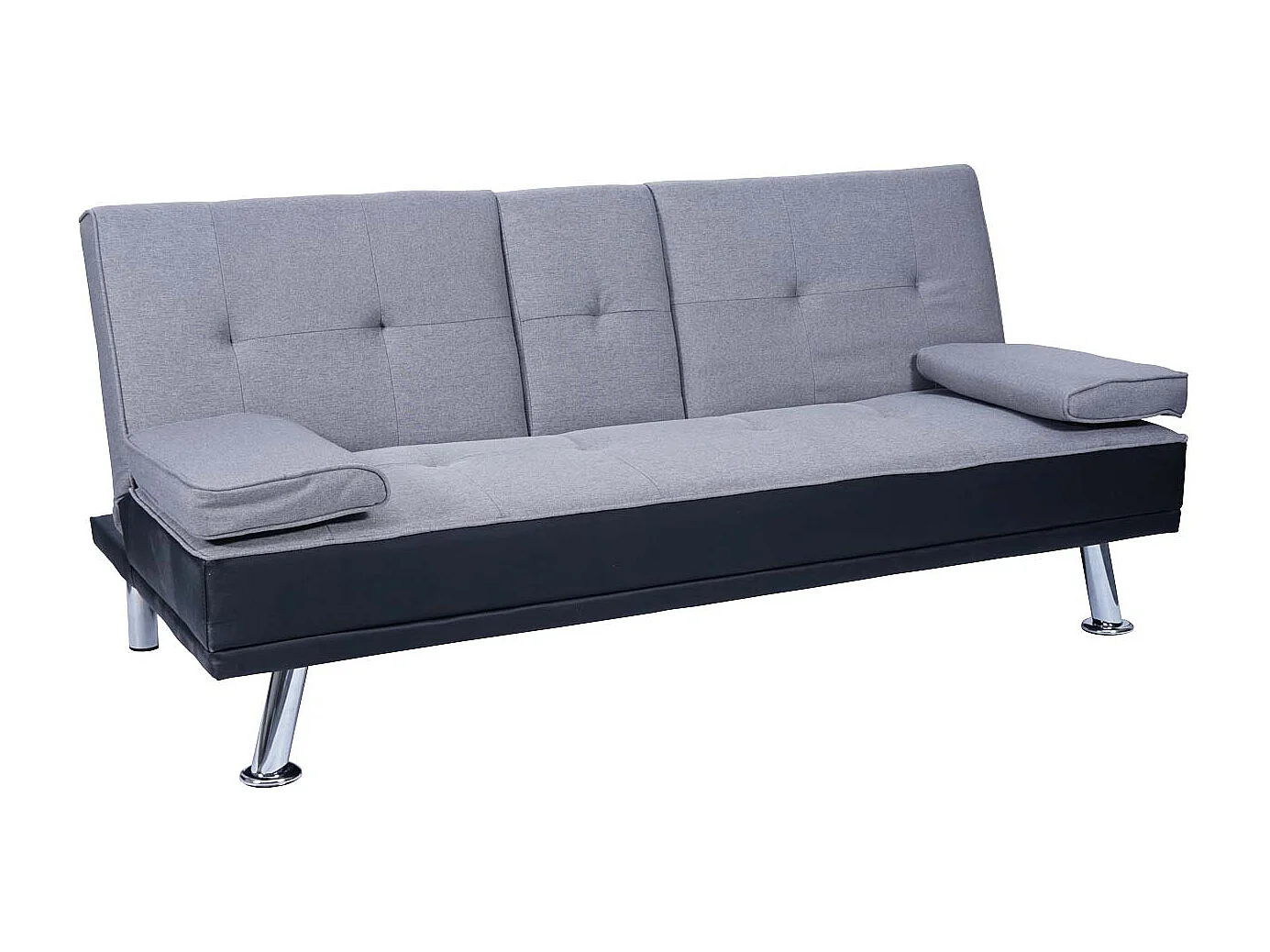 3-osobowa sofa MCW-F60,  imitacja skóry/tekstylia, czarny/jasnoszary