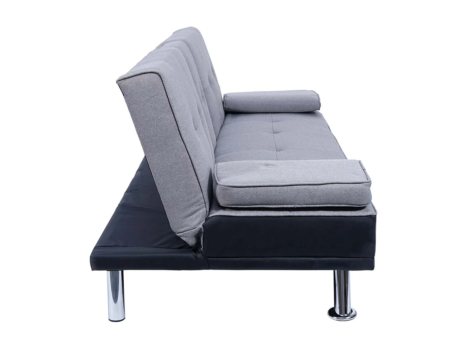 3-osobowa sofa MCW-F60,  imitacja skóry/tekstylia, czarny/jasnoszary