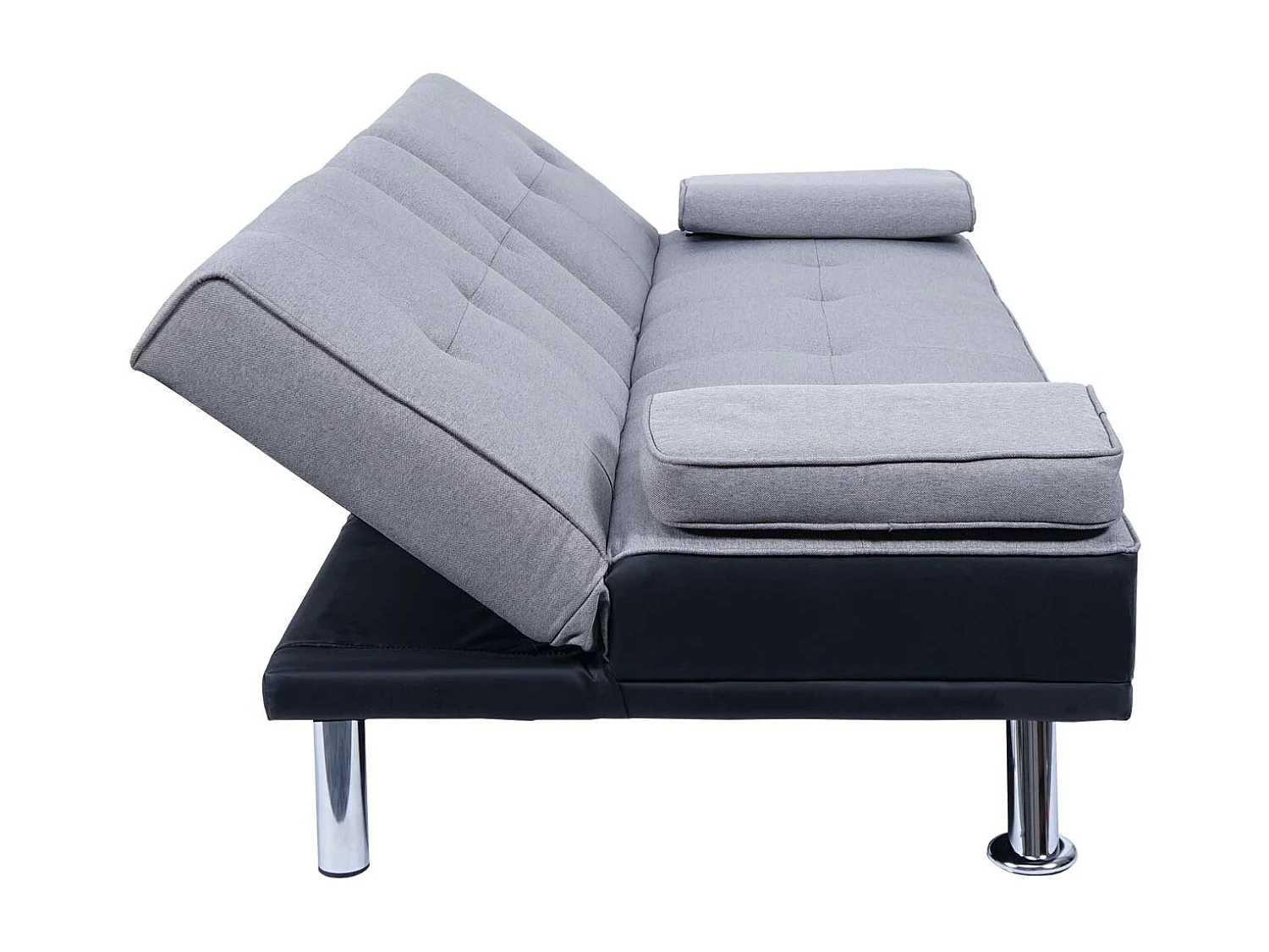3-osobowa sofa MCW-F60,  imitacja skóry/tekstylia, czarny/jasnoszary