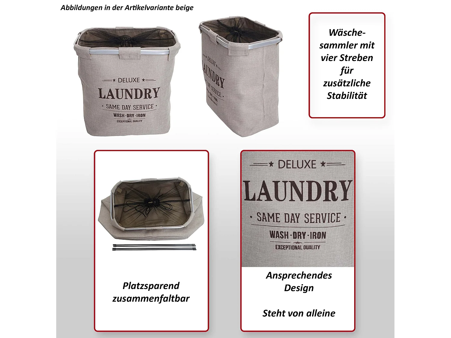 Kosz na pranie MCW-C34 z siatką 82l,  beżowy