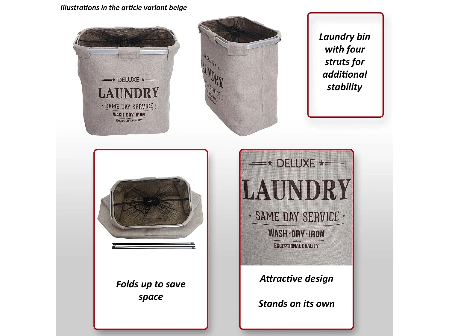 Kosz na pranie MCW-C34 z siatką 82l,  beżowy