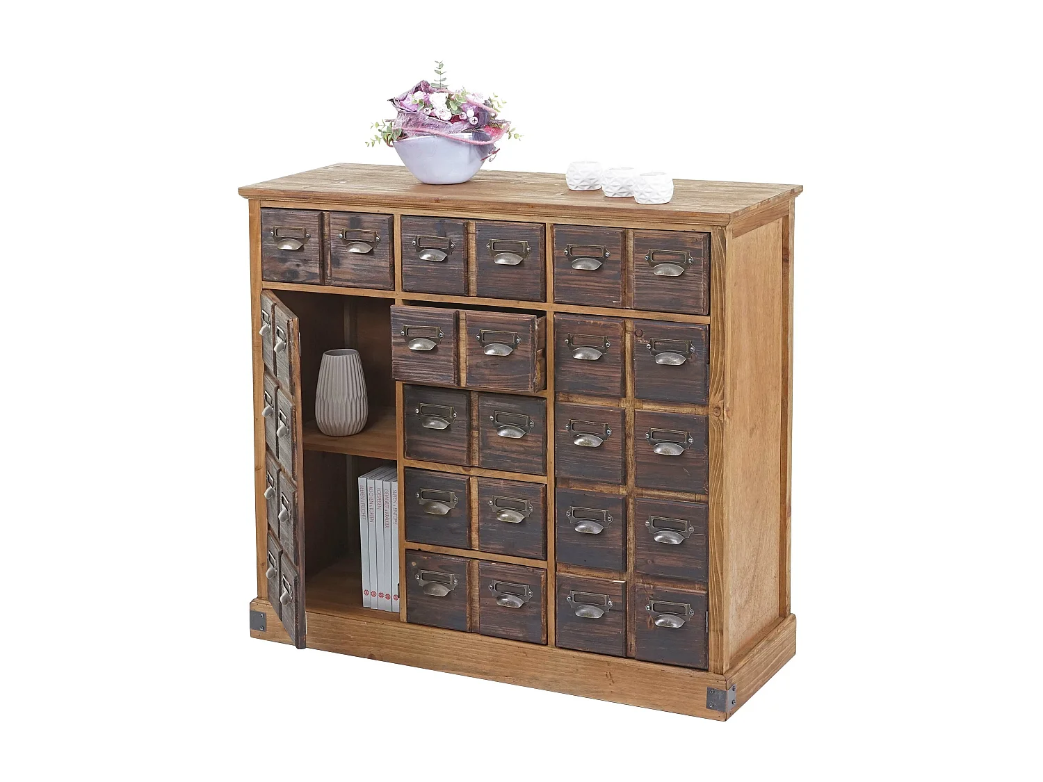 Credenza cassettiera farmacia stile vintage MCW-F33 legno pino massiccio