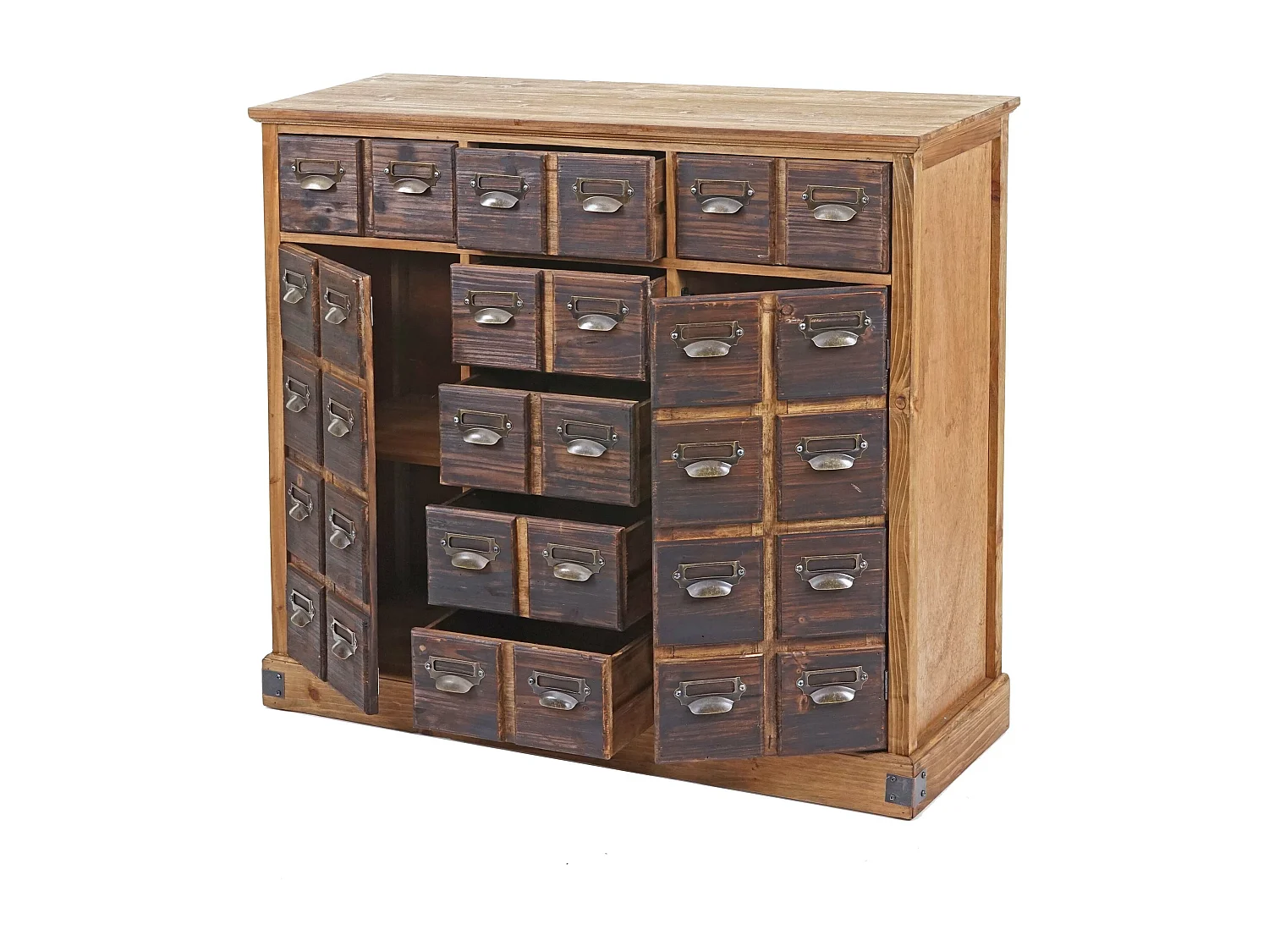 Credenza cassettiera farmacia stile vintage MCW-F33 legno pino massiccio