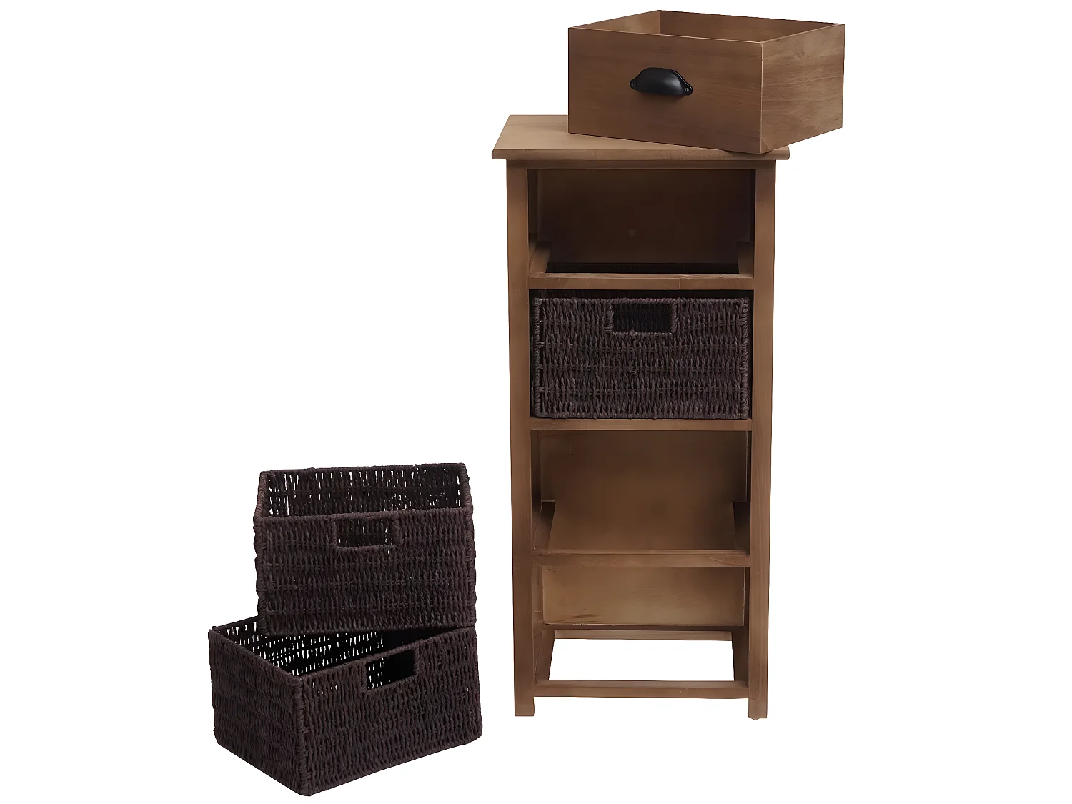 Kommode MCW-K84 mit Körben, Dunkelbraun, Körbe dunkelbraun