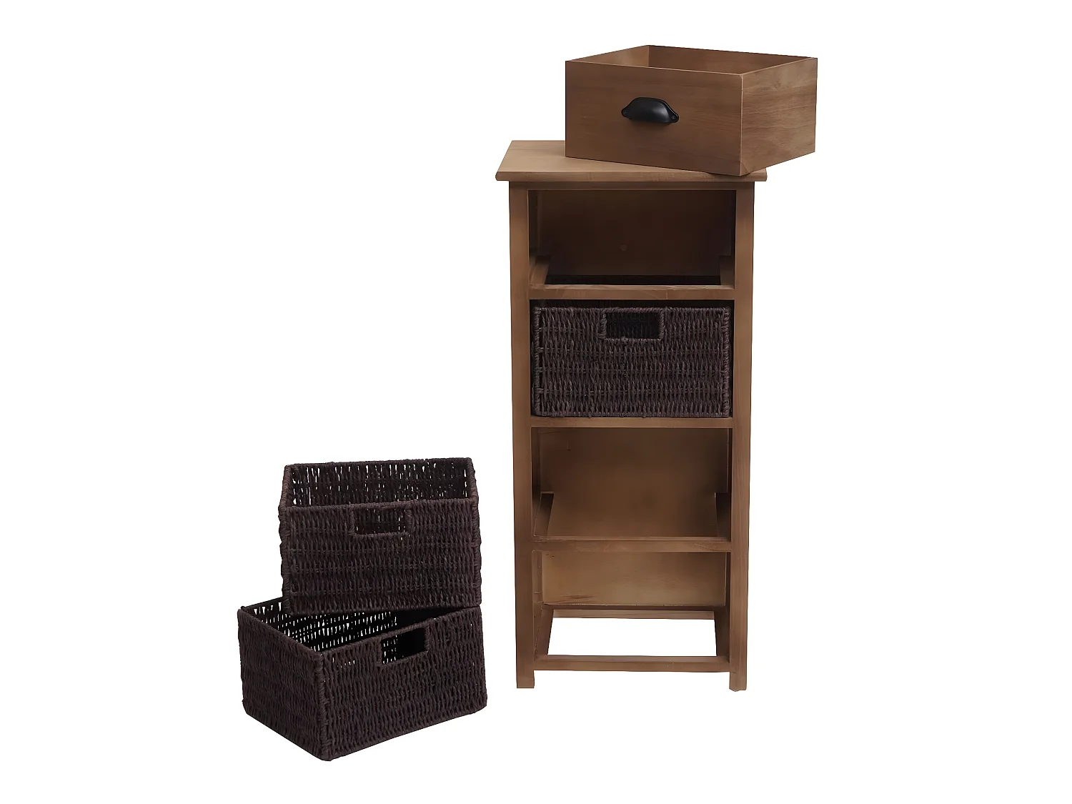 Kommode MCW-K84 mit Körben, Dunkelbraun, Körbe dunkelbraun