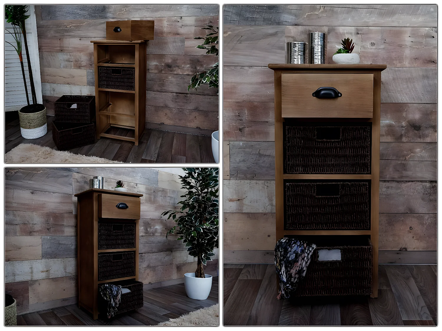 Kommode MCW-K84 mit Körben, Dunkelbraun, Körbe dunkelbraun