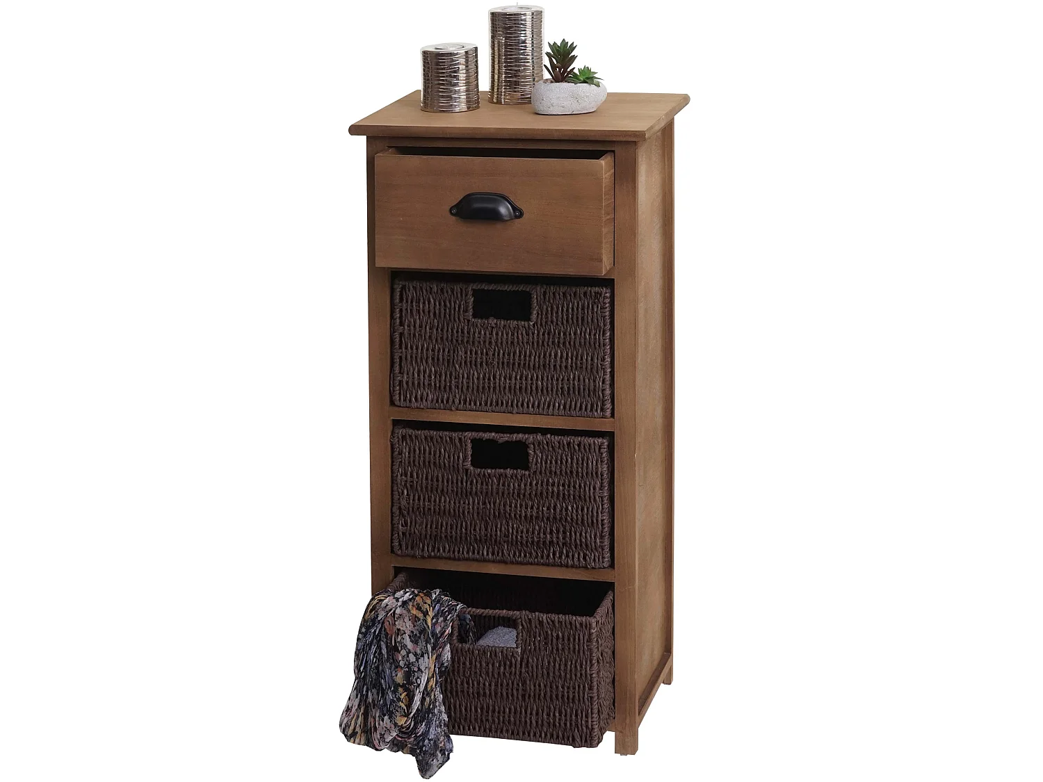 Komoda MCW-K84 z szufladami i koszykami,  ciemny brąz, kosze ciemny brąz