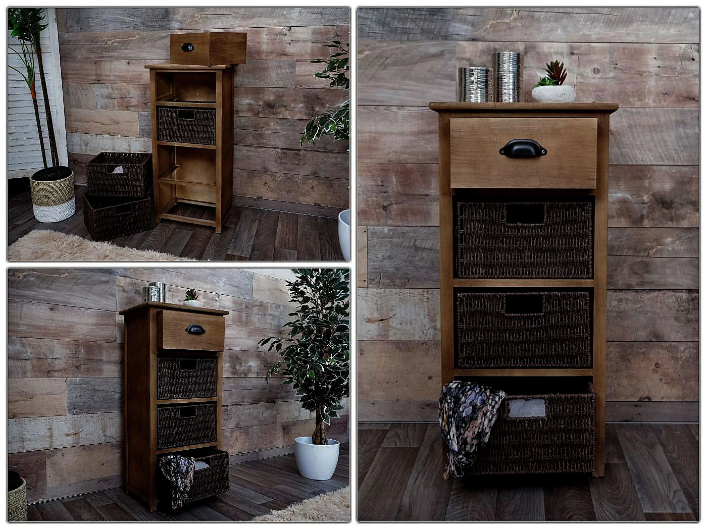 Komoda MCW-K84 z szufladami i koszykami,  ciemny brąz, kosze ciemny brąz