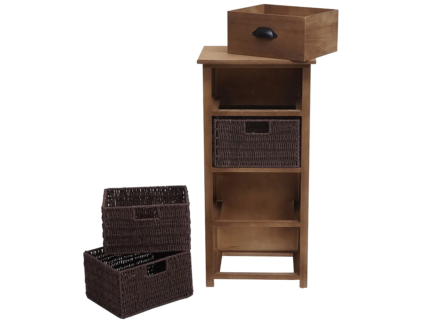 Komoda MCW-K84 z szufladami i koszykami,  ciemny brąz, kosze ciemny brąz