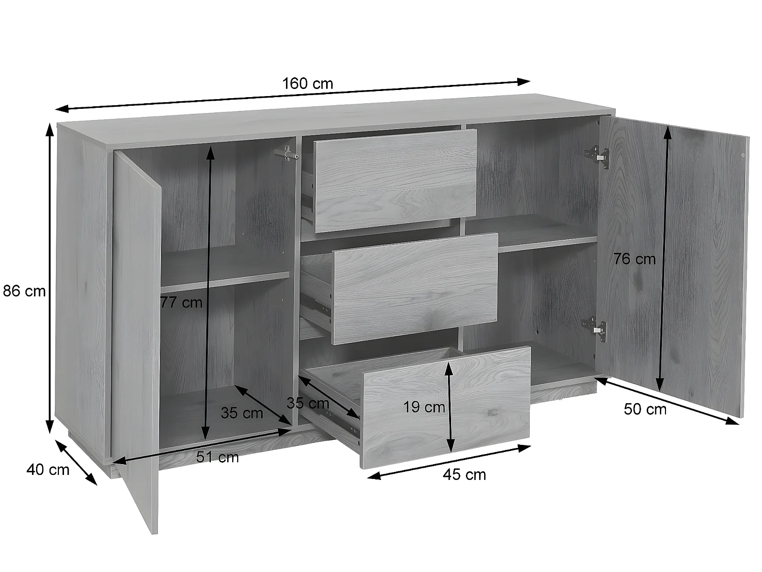 Dressoir MCW-J78,  eiken-look