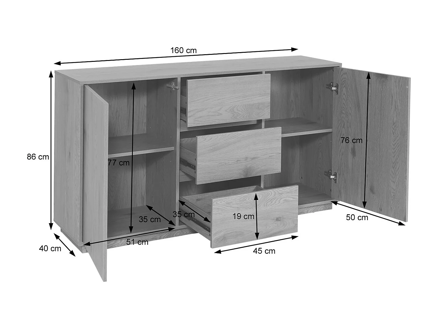 Sideboard MCW-J78, Eiche-Optik