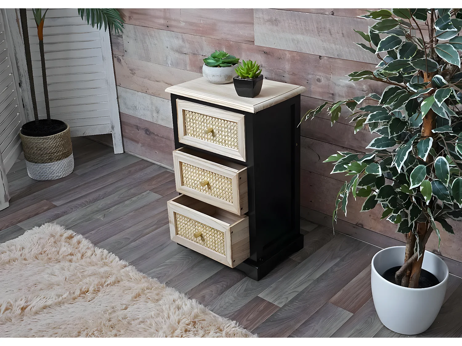 Ladekast MCW-K87,  zwart, natuurlijke kleur