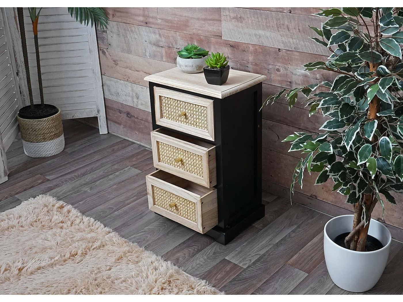 Kommode MCW-K87, Schwarz, naturfarben