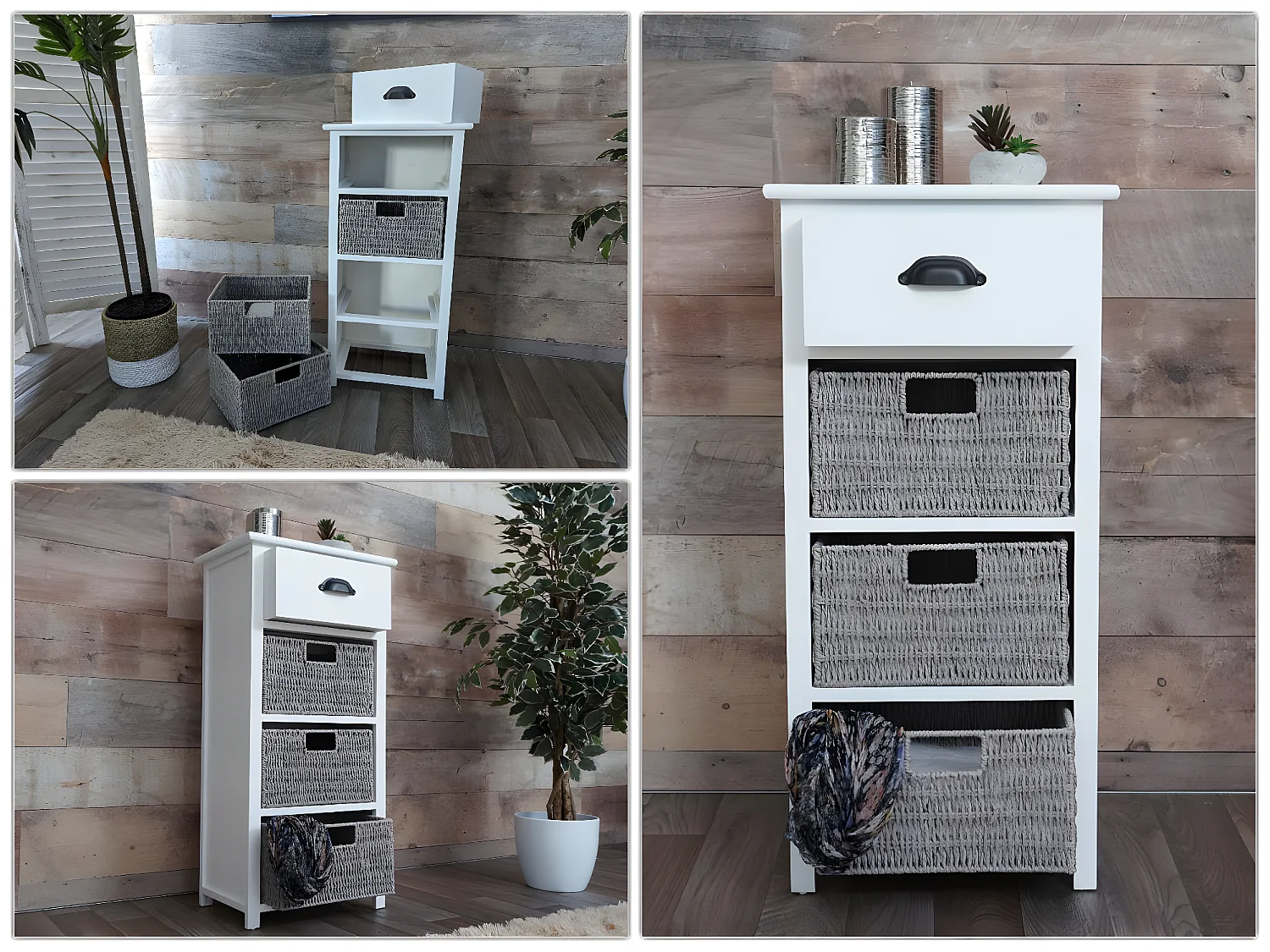 Kommode MCW-K84 mit Körben, Weiß, Körbe grau