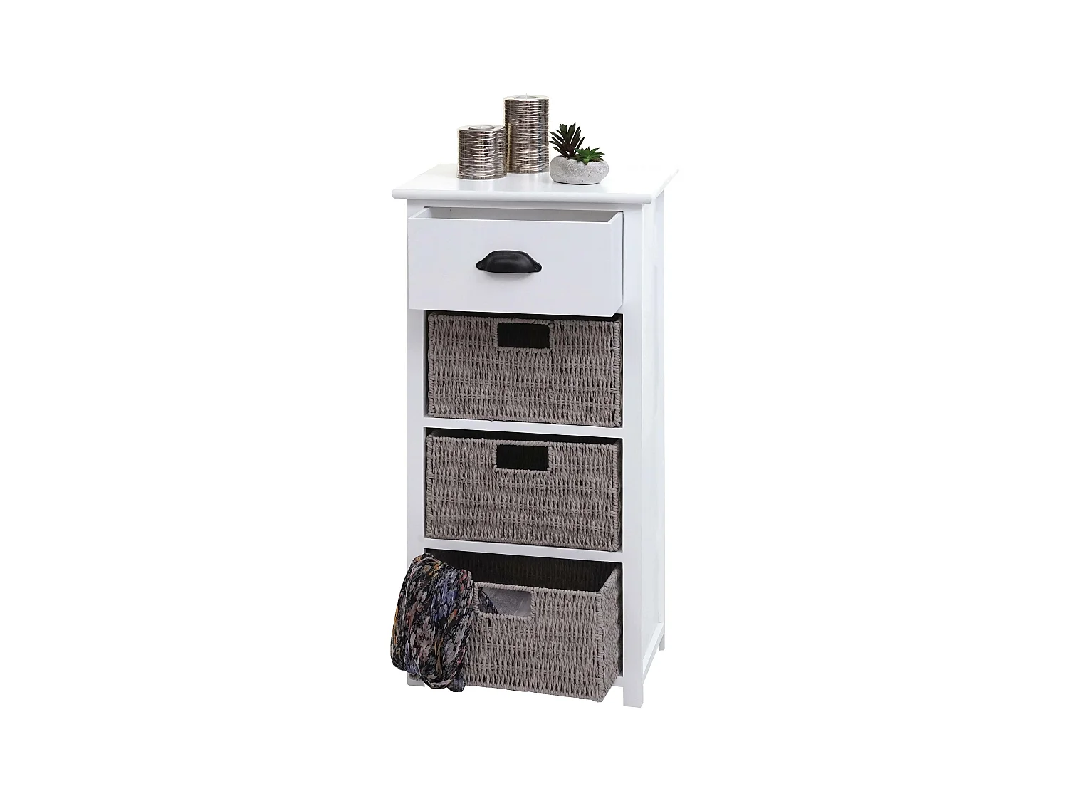 Cassettiera ceste cassetto elegante decorativo MCW-K84 83x40x29cm legno di paulonia bianco e grigio