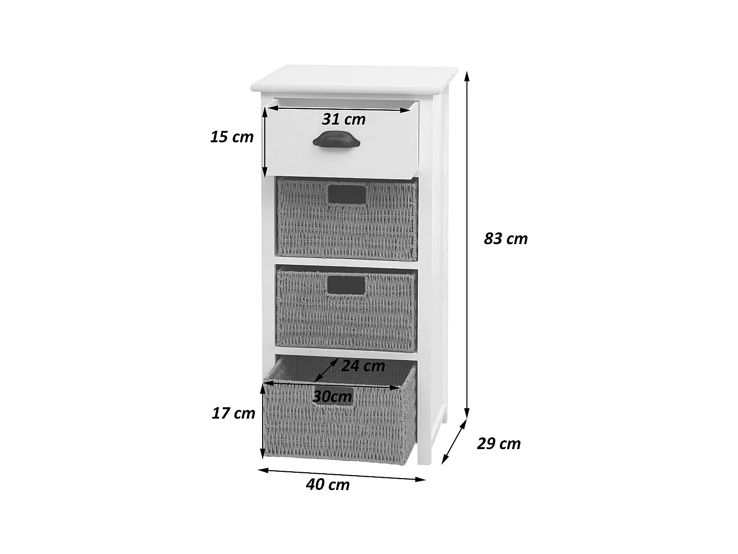 Kommode MCW-K84 mit Körben, Weiß, Körbe grau