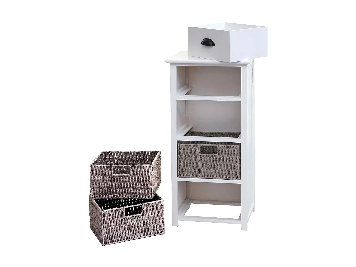 Kommode MCW-K84 mit Körben, Weiß, Körbe grau