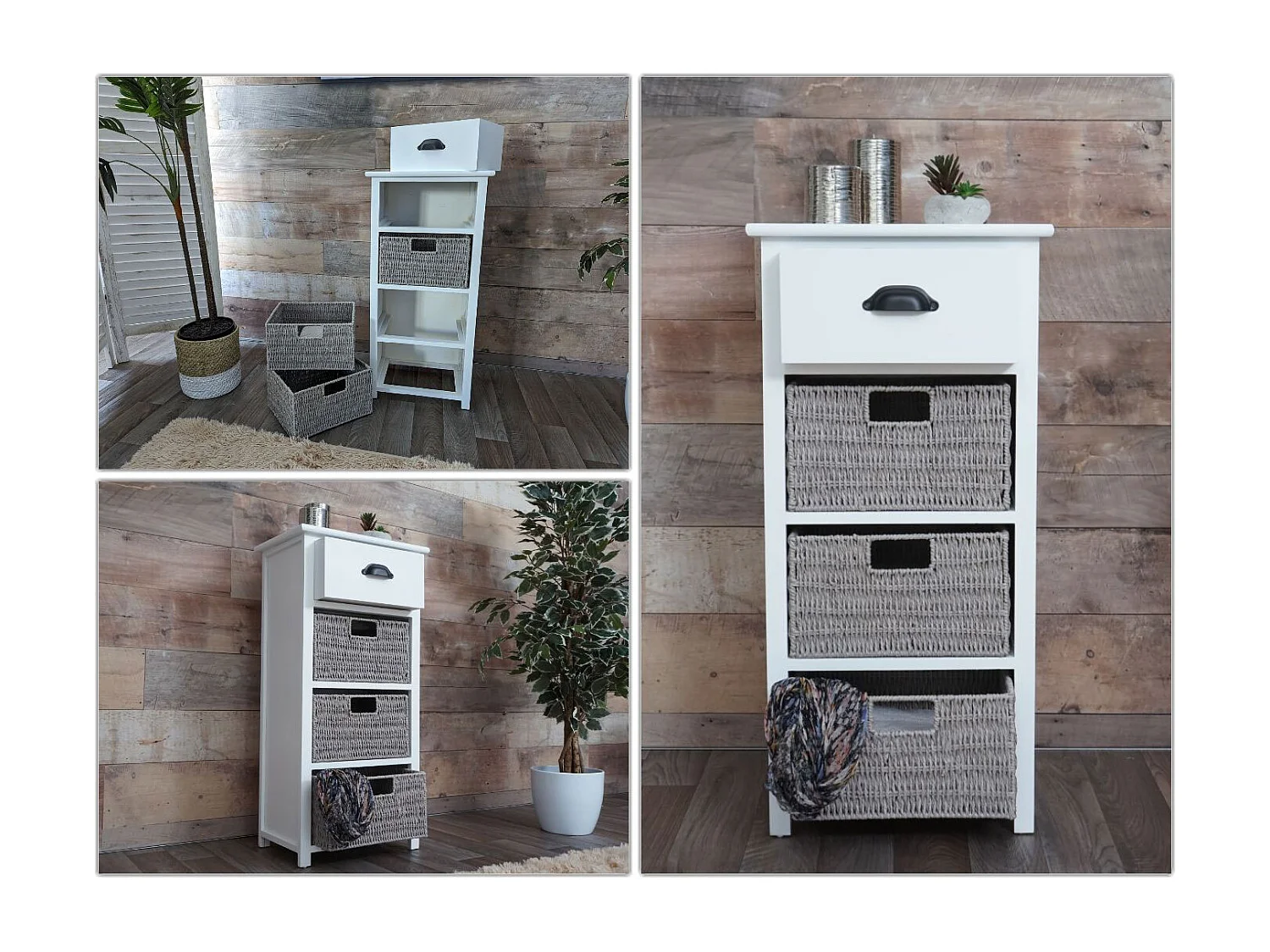 Komoda MCW-K84 z szufladami i koszykami,  biały, kosze szare