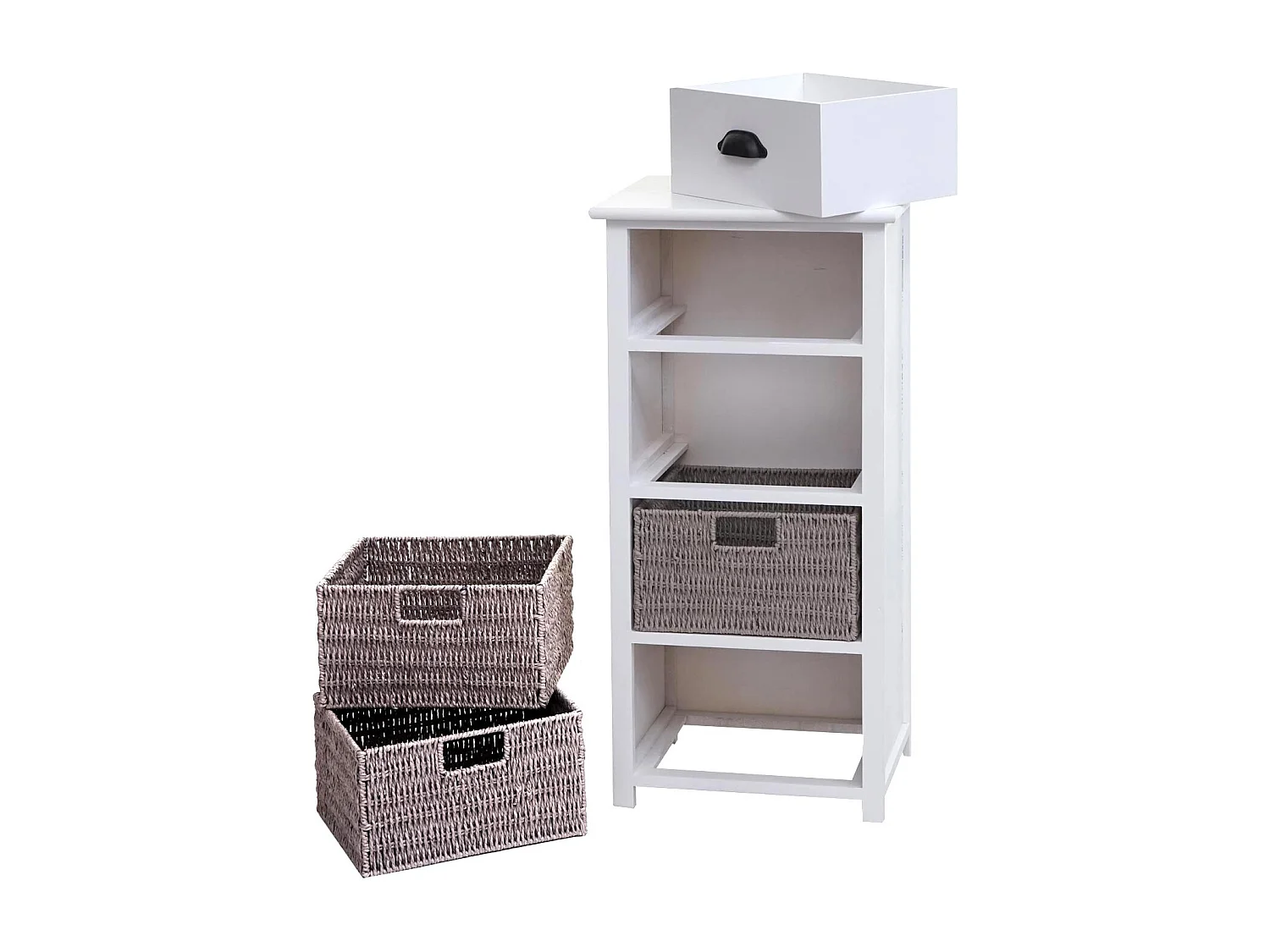 Komoda MCW-K84 z szufladami i koszykami,  biały, kosze szare