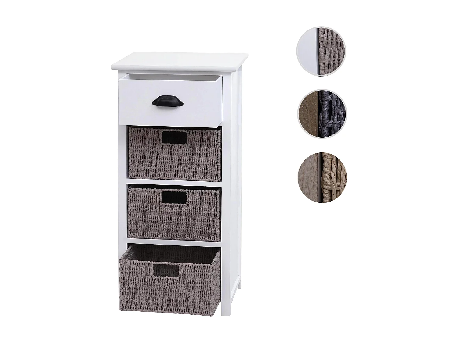 Komoda MCW-K84 z szufladami i koszykami,  biały, kosze szare