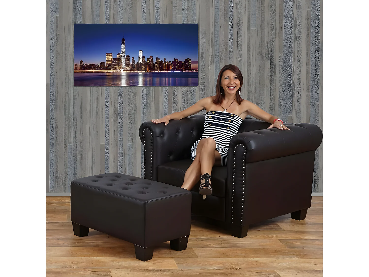 LED-Bild mit Timer Eiffelturm, 100x50cm One World Trade Center, flackernd
