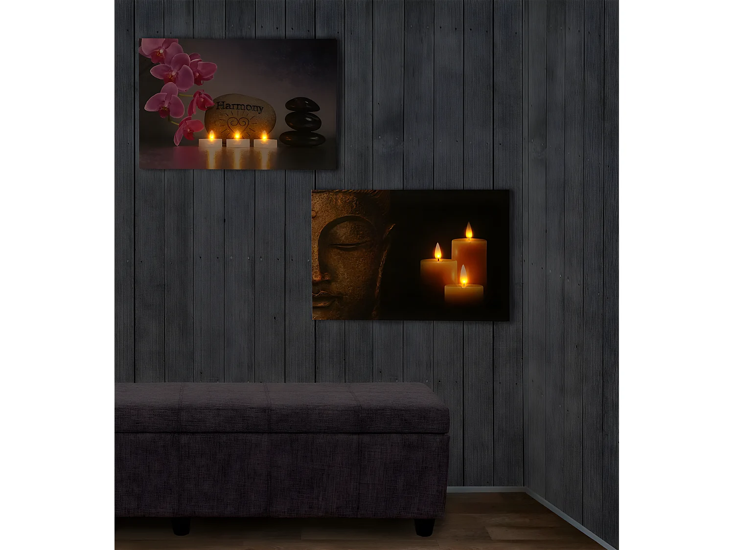 LED-Bild Buddha flackernd (2er Set), Buddha + flackernd
