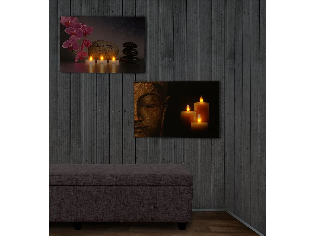 LED-Bild Buddha flackernd (2er Set), Buddha + flackernd