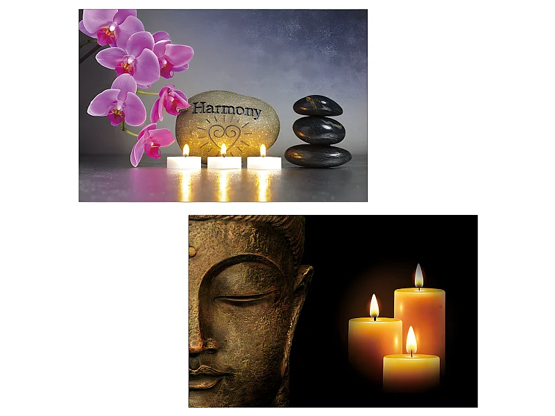 LED-Bild Buddha flackernd (2er Set), Buddha + flackernd