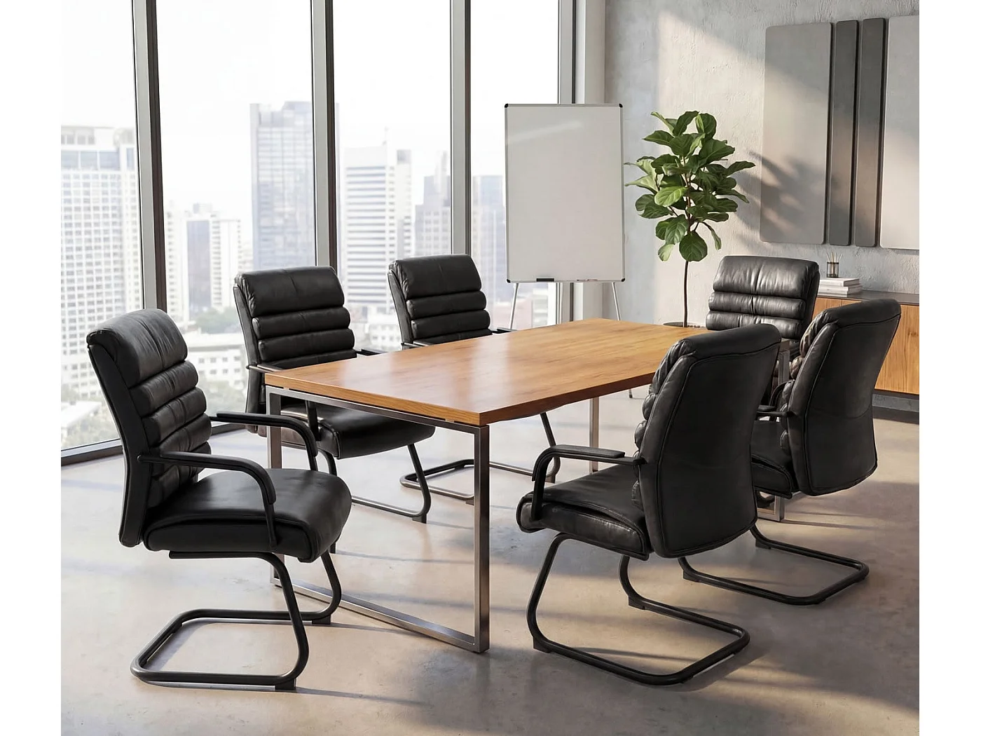 Conferentiestoel MCW-H31 (set van 6),  Kunstleer zwart