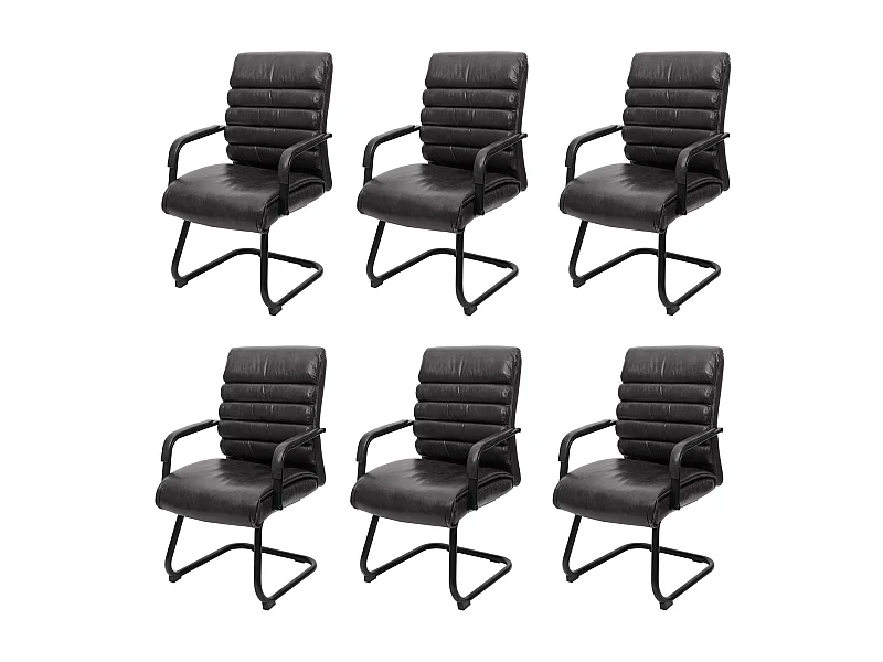 Set 6x sedie conferenza ufficio struttura a slitta MCW-H31 59x60x100cm ecopelle scamosciata nero