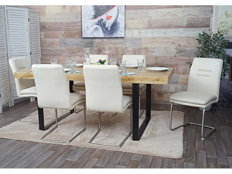 Set 6x sedie sala pranzo soggiorno cucina moderno MCW-H70 struttura a slitta tessuto avorio
