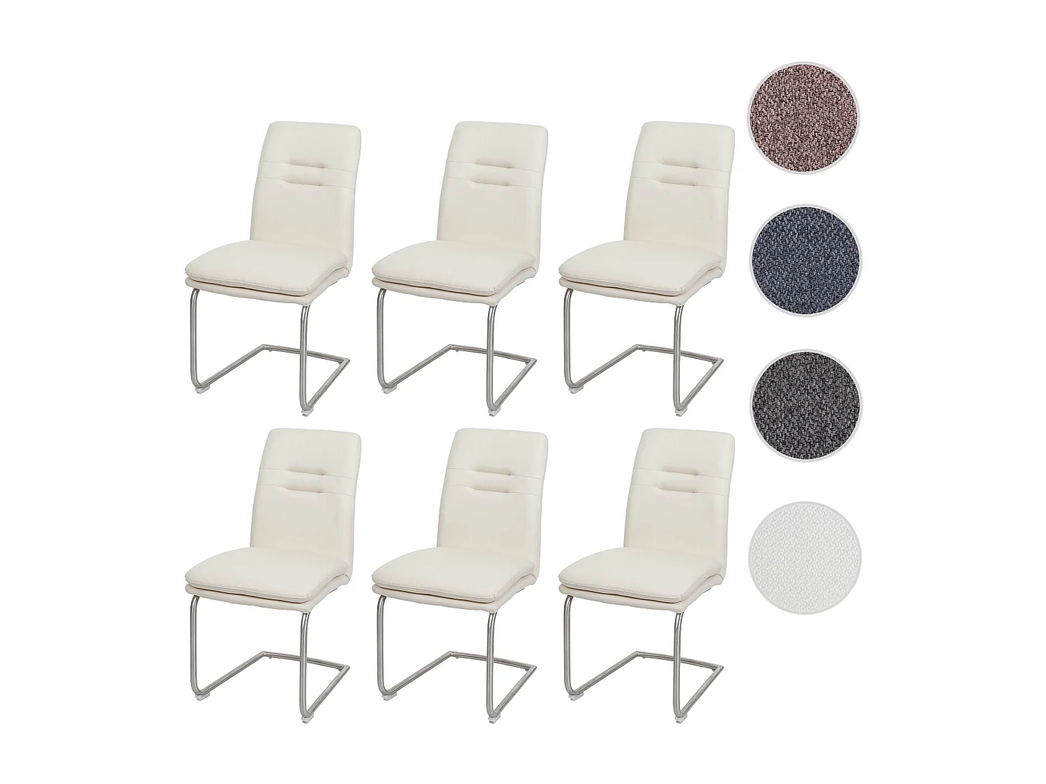 Set 6x sedie sala pranzo soggiorno cucina moderno MCW-H70 struttura a slitta tessuto avorio