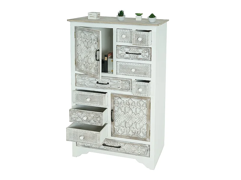 Komoda MCW-J48, Komoda apteczna MCW-J48, komoda z szufladami, drewniane szuflady, shabby look vintage 150x81x40cm, biało-brązowa