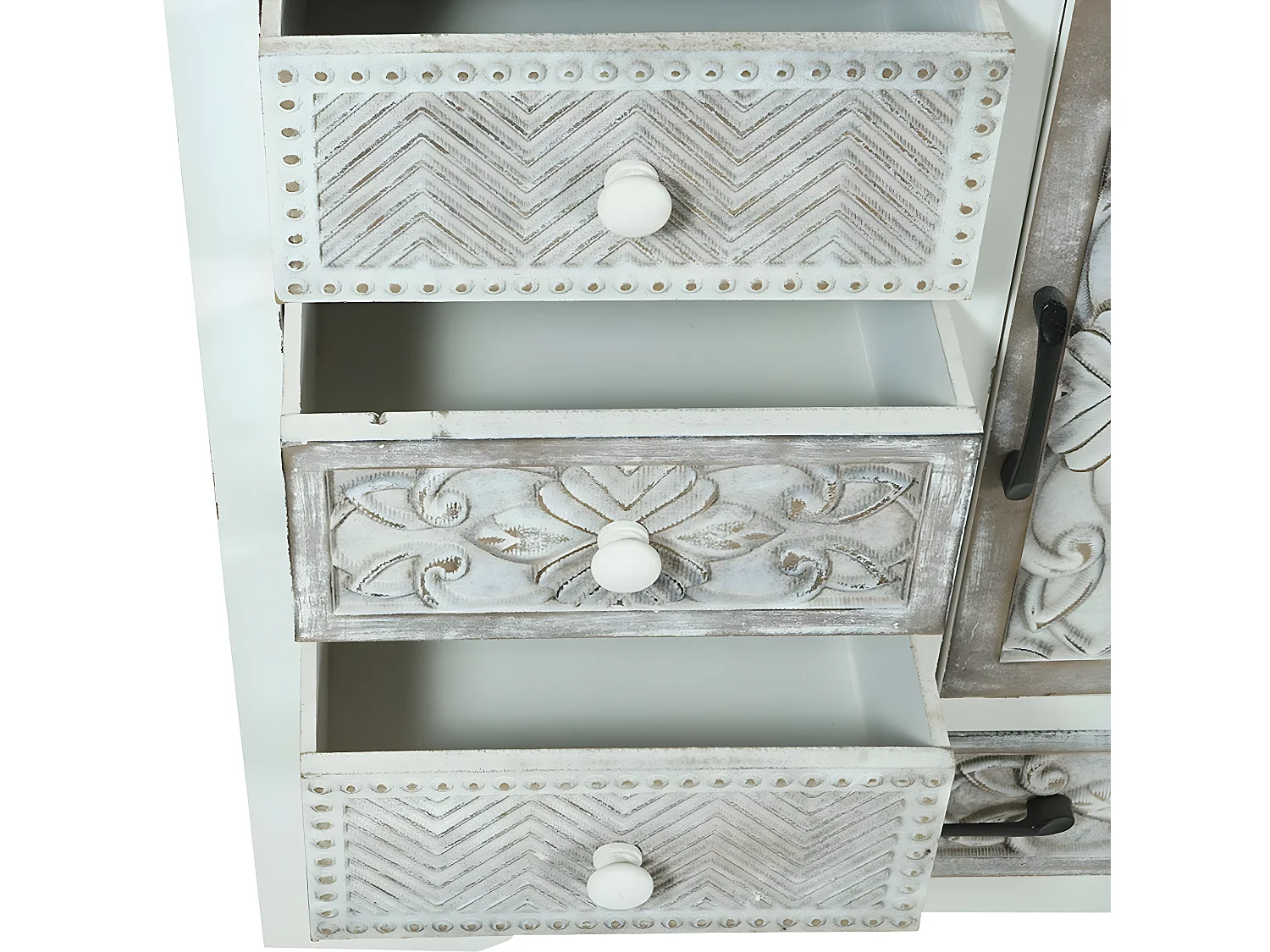 Komoda MCW-J48, Komoda apteczna MCW-J48, komoda z szufladami, drewniane szuflady, shabby look vintage 150x81x40cm, biało-brązowa