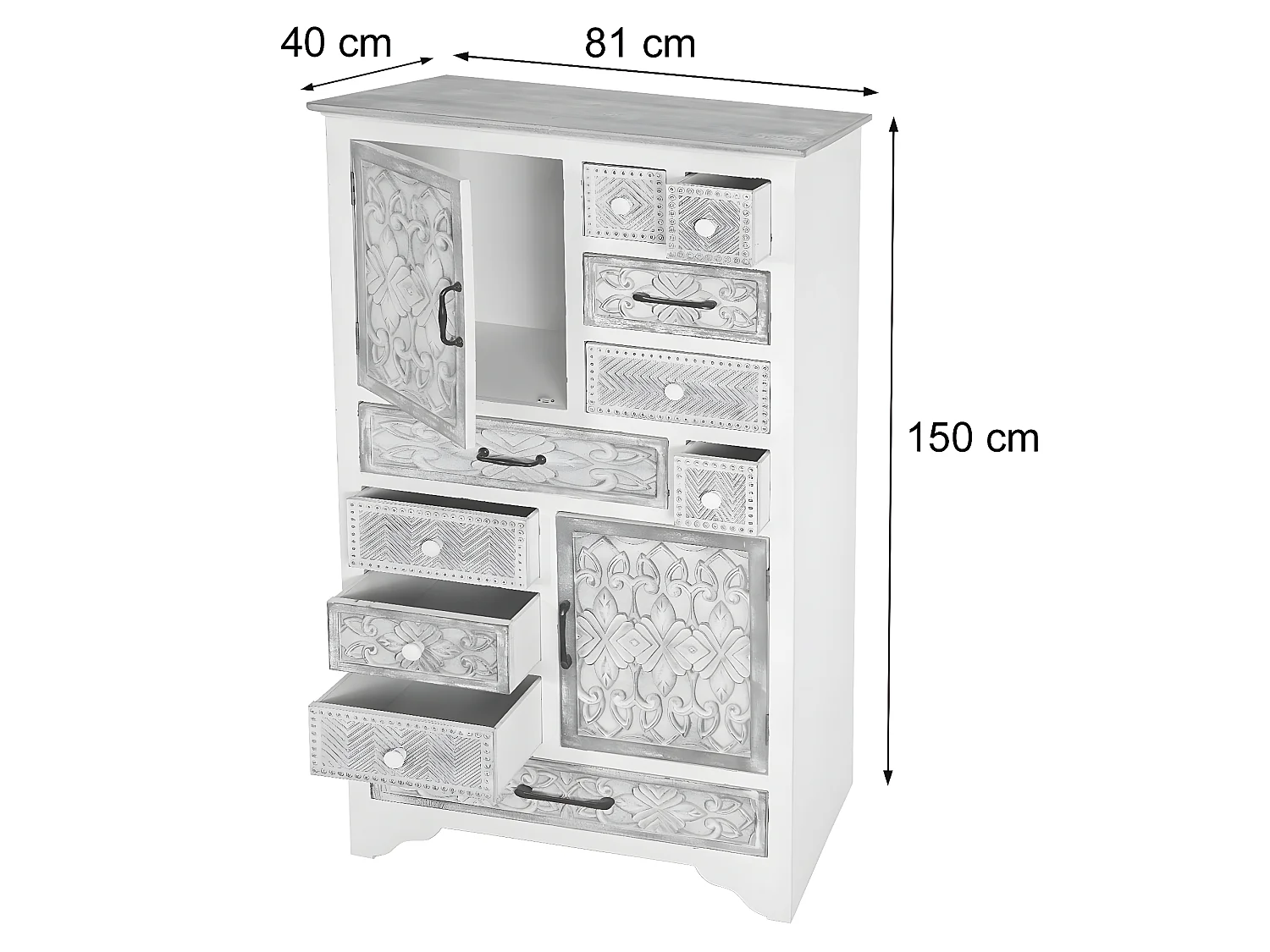 Komoda MCW-J48, Komoda apteczna MCW-J48, komoda z szufladami, drewniane szuflady, shabby look vintage 150x81x40cm, biało-brązowa