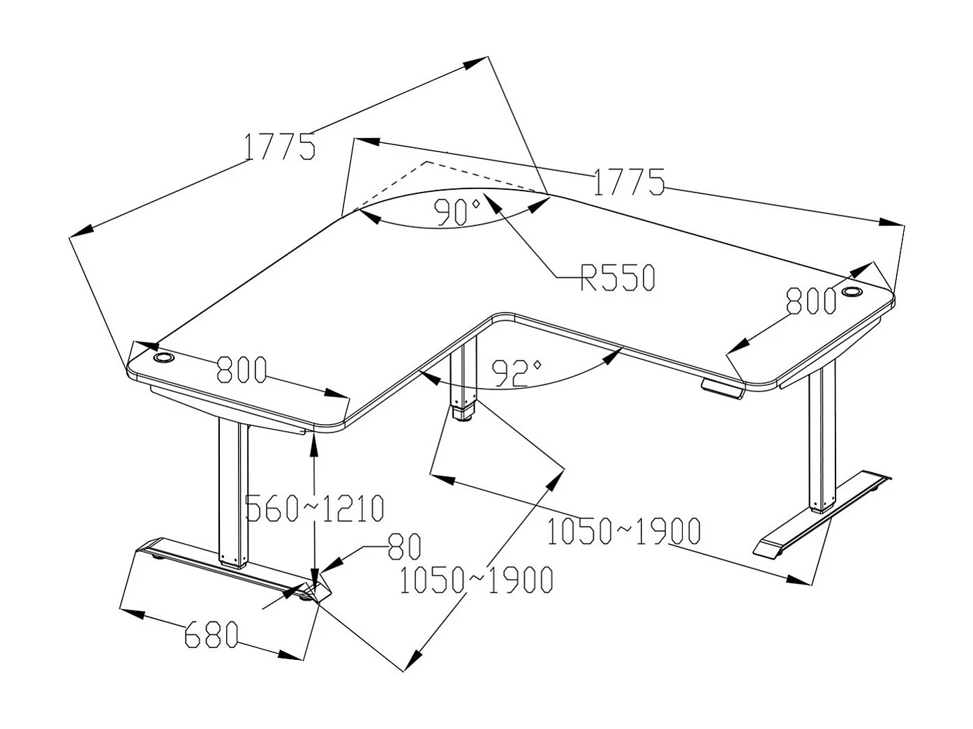 Eck-Schreibtisch MCW-D40, Eiche-Dekor, anthrazit-grau