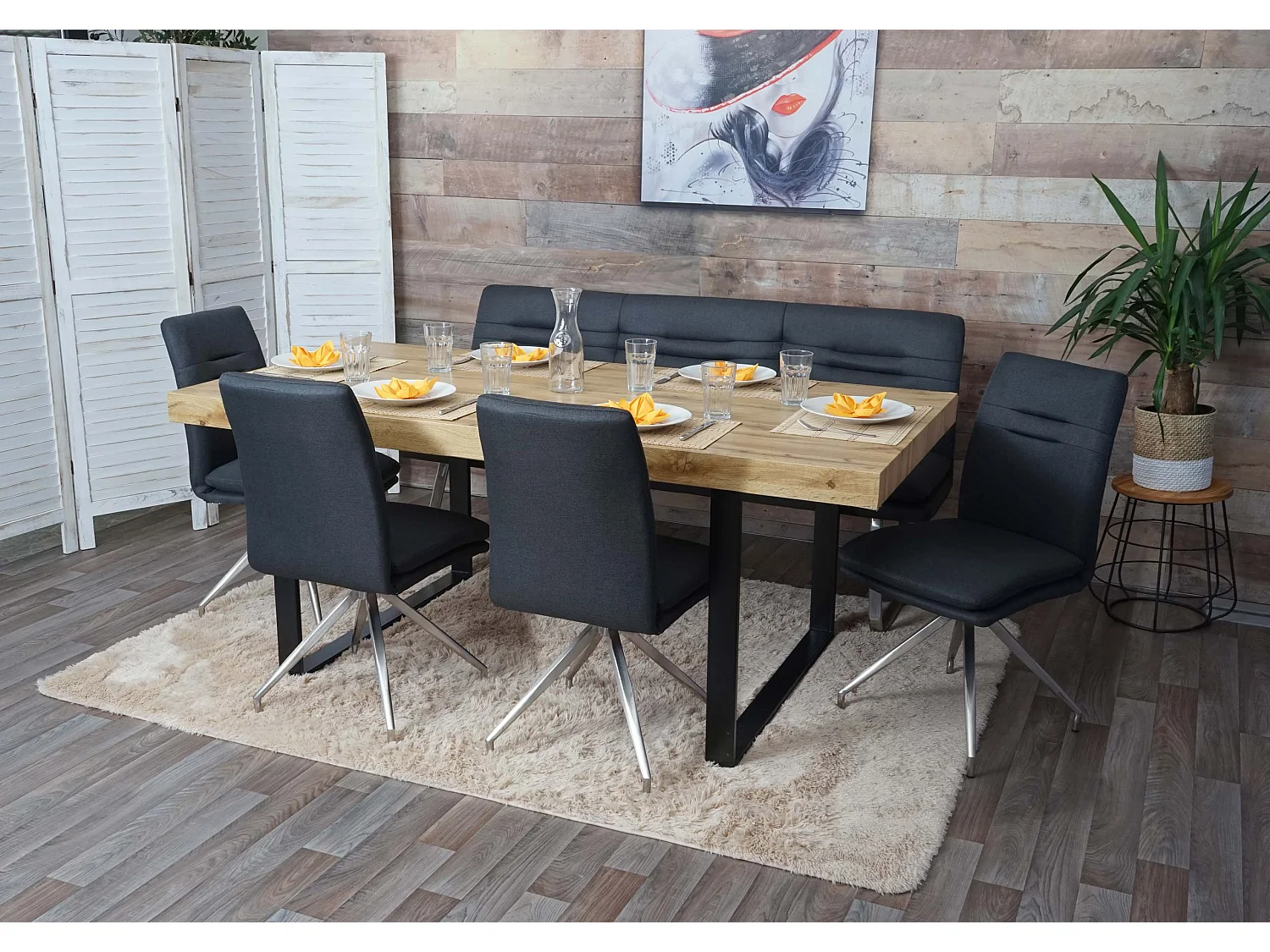 Esszimmer-Set MCW-H70, Dunkelgrau 180cm