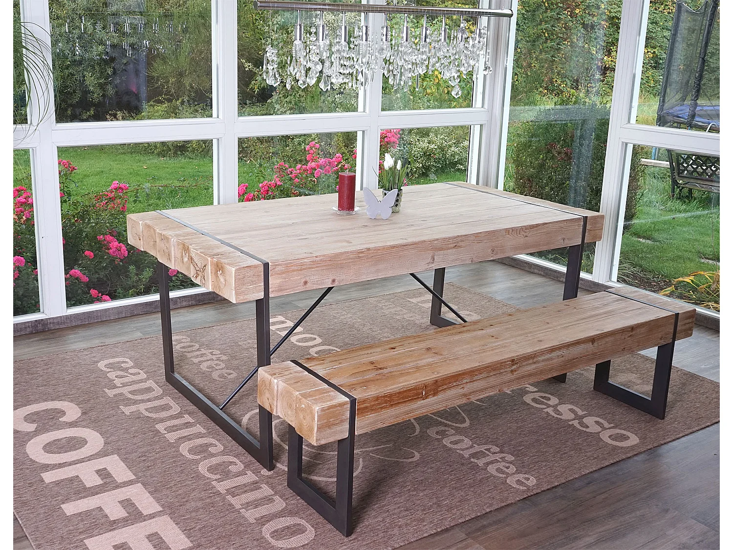 Esszimmergarnitur MCW-A15 (2-teilig), Naturfarben 200cm