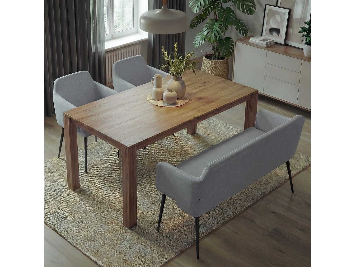 Esszimmer-Set MCW-L13 (3-teilig), Grau