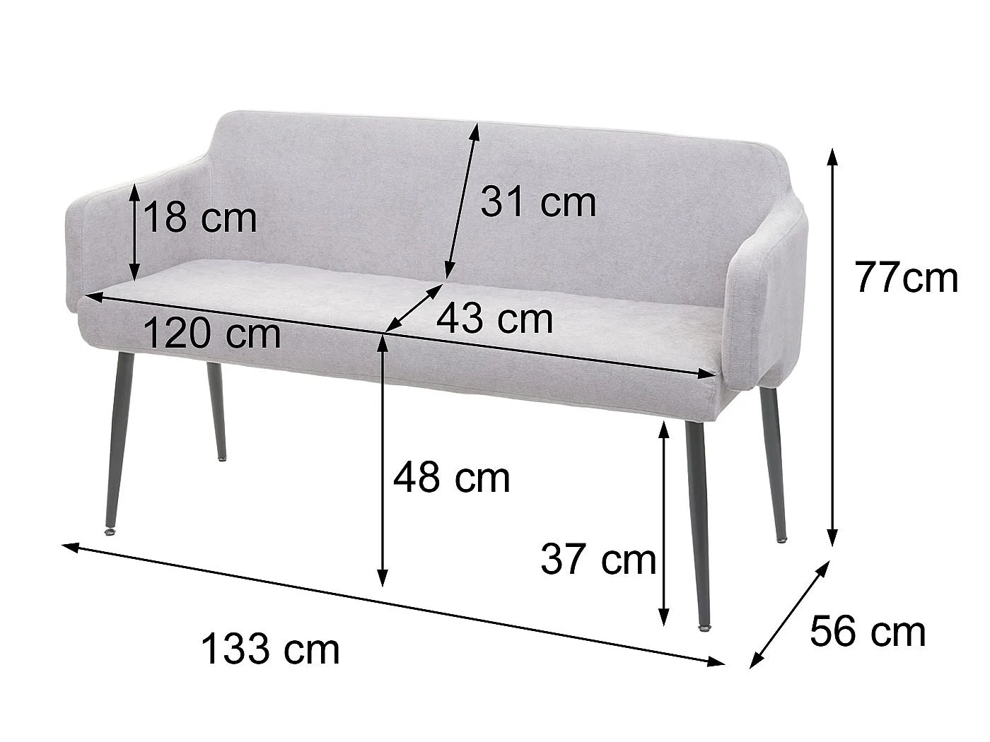 Esszimmer-Set MCW-L13 (3-teilig), Grau