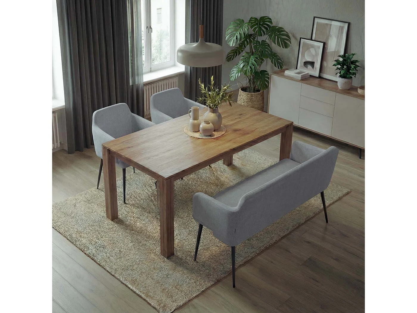 Esszimmer-Set MCW-L13 (3-teilig), Grau