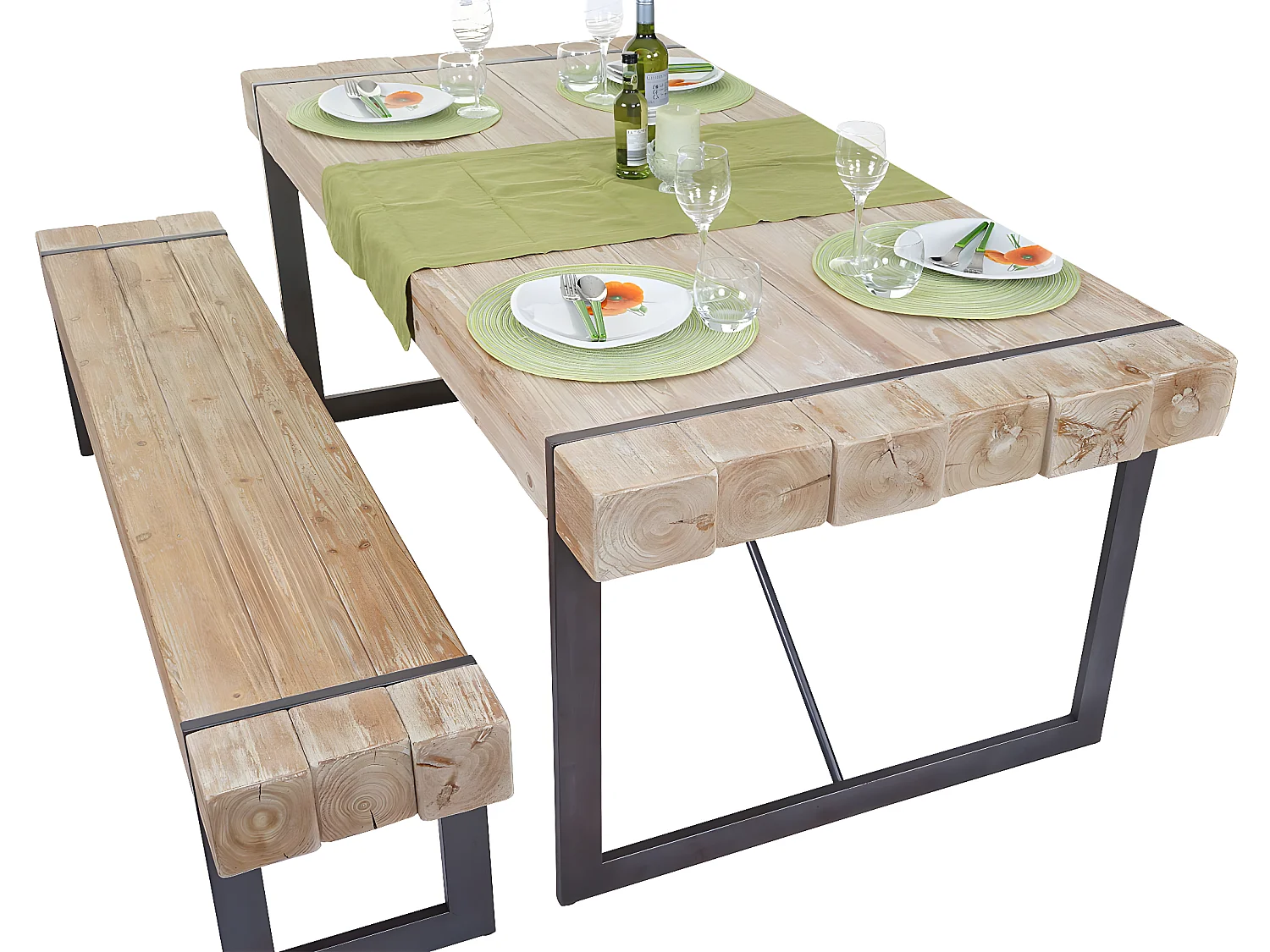 Esszimmergarnitur MCW-A15 (2-teilig), Naturfarben 160cm