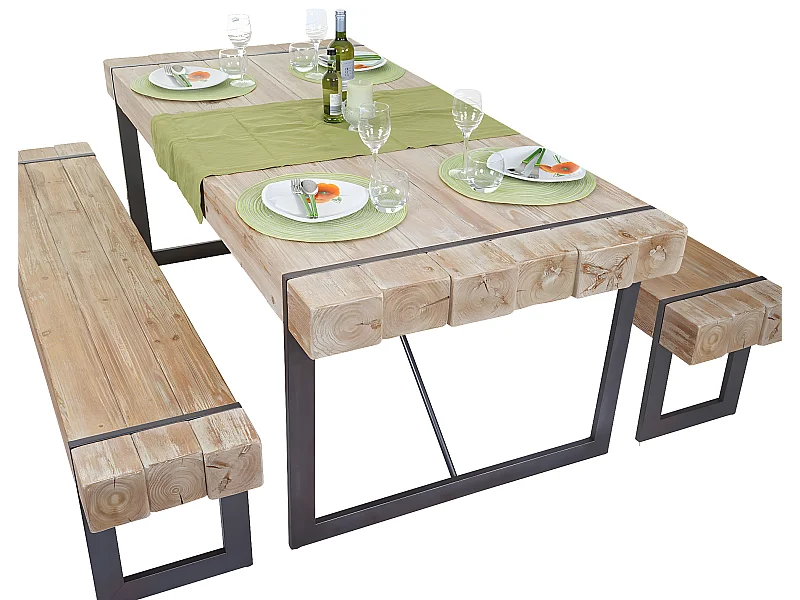 Esszimmergarnitur MCW-A15 (3-teilig), Naturfarben 200cm